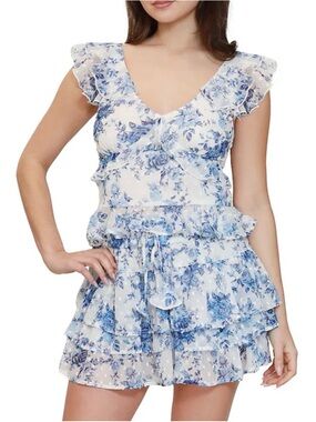 Dylan Ryan Blue Floral Ruffle Two-Piece Set